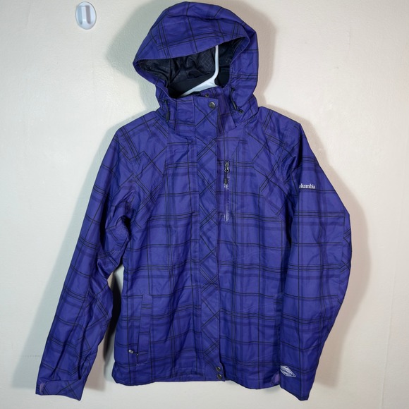 Columbia Ski Jacket Women's Small Purple Plaid Hooded Rain Snow Shell - Picture 1 of 8
